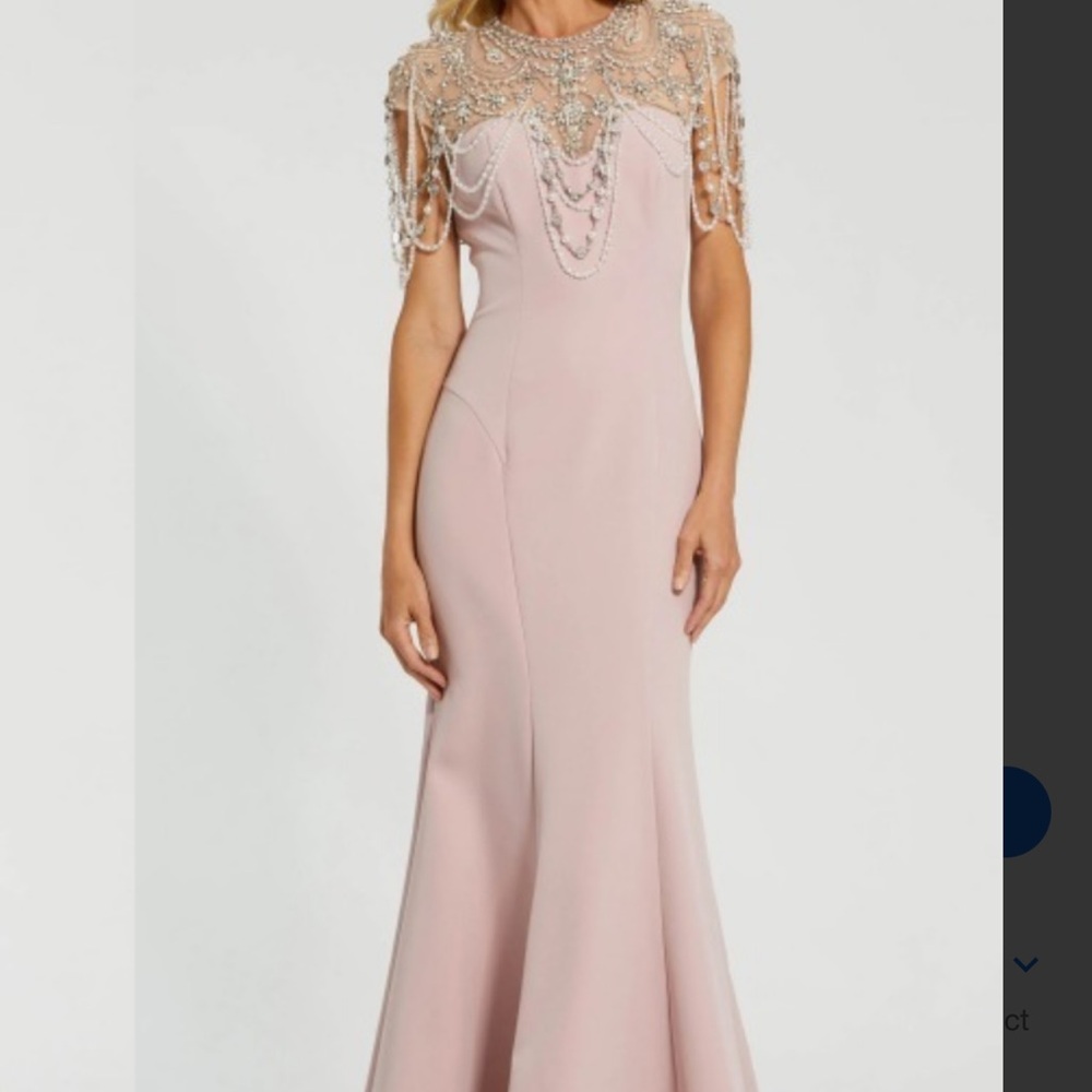Mac Duggal Draped Pearl  Beaded crepe mermaid Evening Gown
